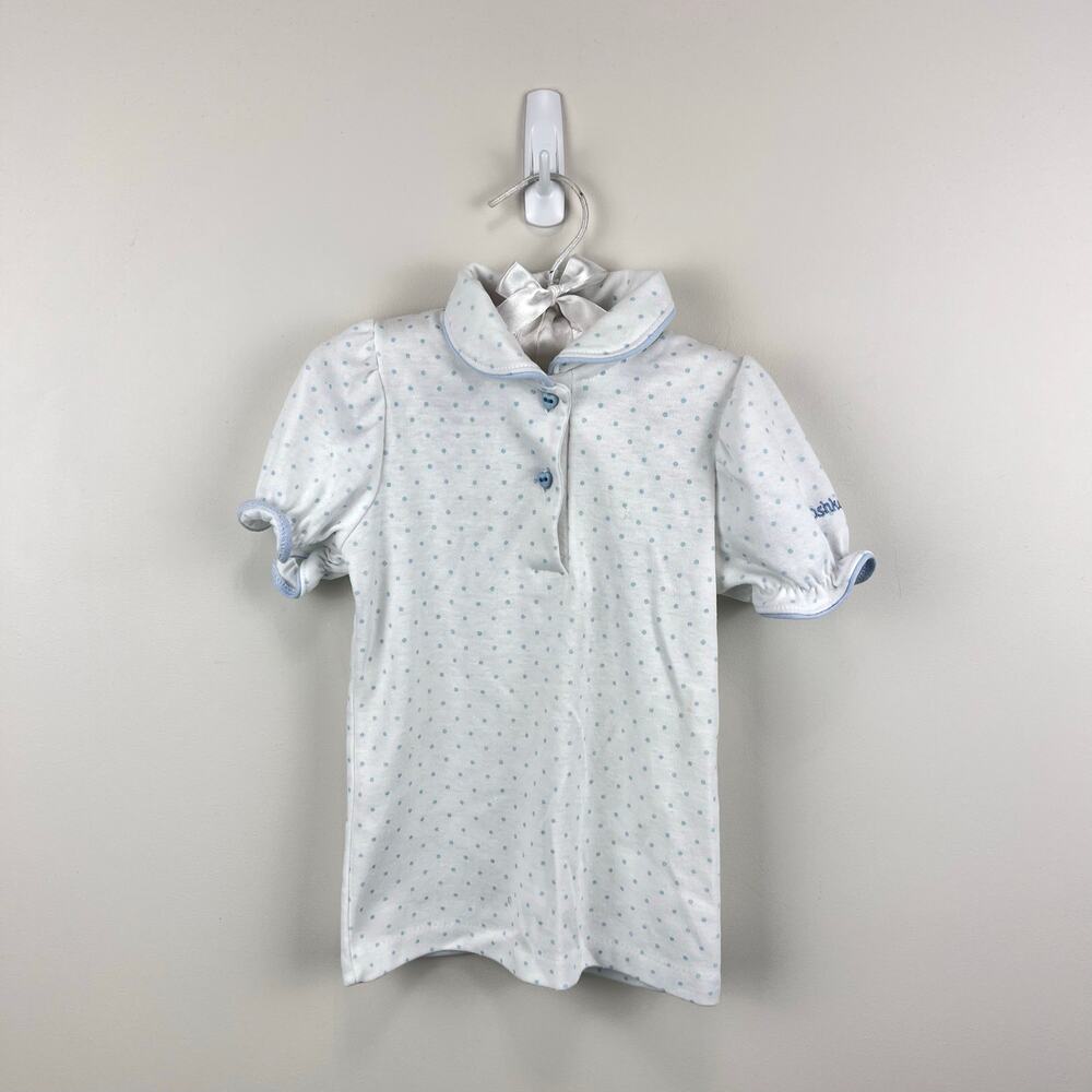 Vintage OshKosh B'gosh White Blue Polka Dot Blouse Shirt 4T USA